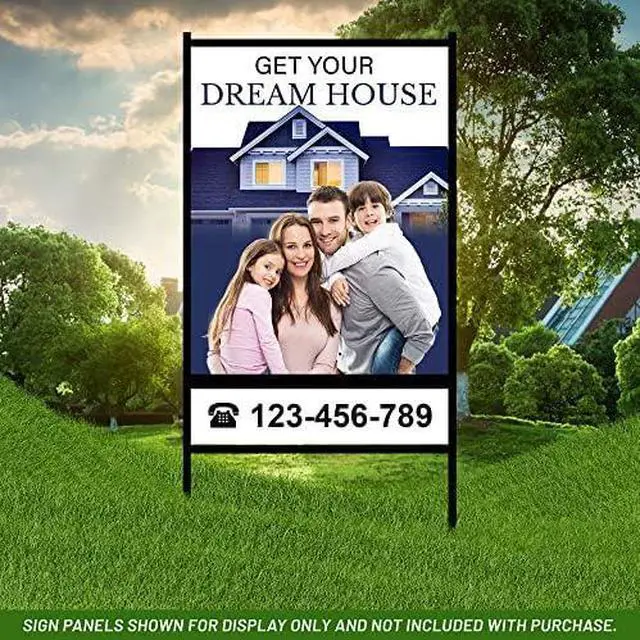 Alt view image 13 of 14 - Real Estate Yard Sign Metal H-Frame, 30 x 24 Slide-in with Rider, Black (Pack of 1), C 230