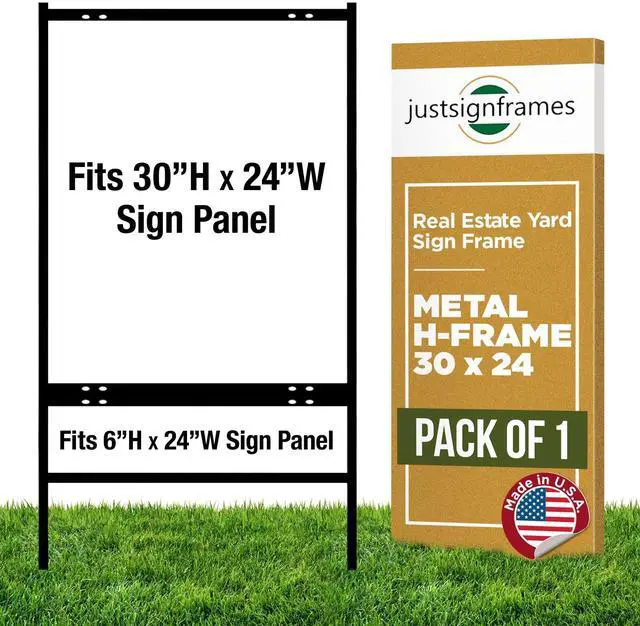 Alt view image 8 of 14 - Real Estate Yard Sign Metal H-Frame, 30 x 24 Slide-in with Rider, Black (Pack of 1), C 230