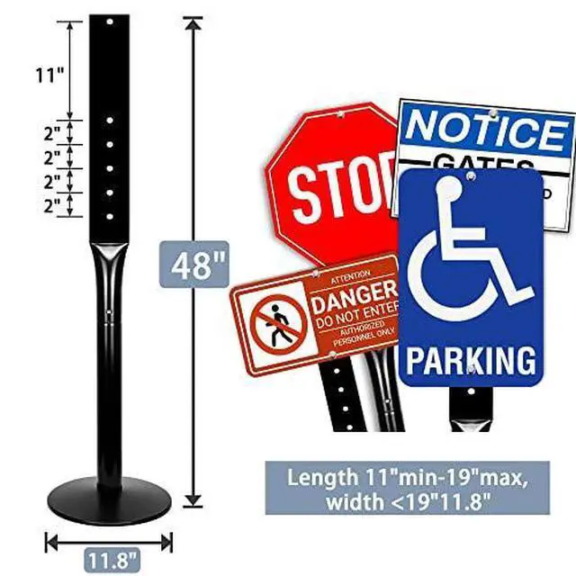 Alt view image 10 of 14 - Parking Sign Post 48" Heavy Duty Sign Stand Cast Iron Sign Base, Movable Parking Sign Stand for Hanging Signs (Black-15Lbs-1Pack)