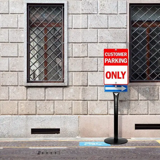 Alt view image 9 of 14 - Parking Sign Post 48" Heavy Duty Sign Stand Cast Iron Sign Base, Movable Parking Sign Stand for Hanging Signs (Black-15Lbs-1Pack)