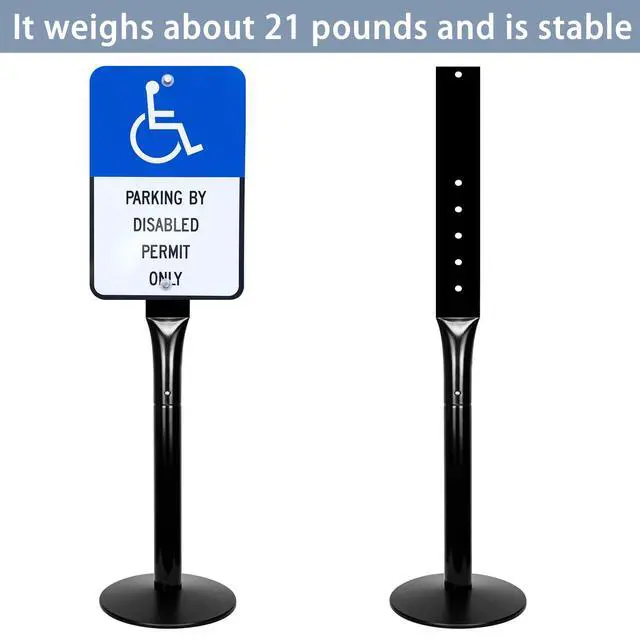 Alt view image 14 of 14 - Parking Sign Post 48" Heavy Duty Sign Stand Cast Iron Sign Base, Movable Parking Sign Stand for Hanging Signs (Black-15Lbs-1Pack)