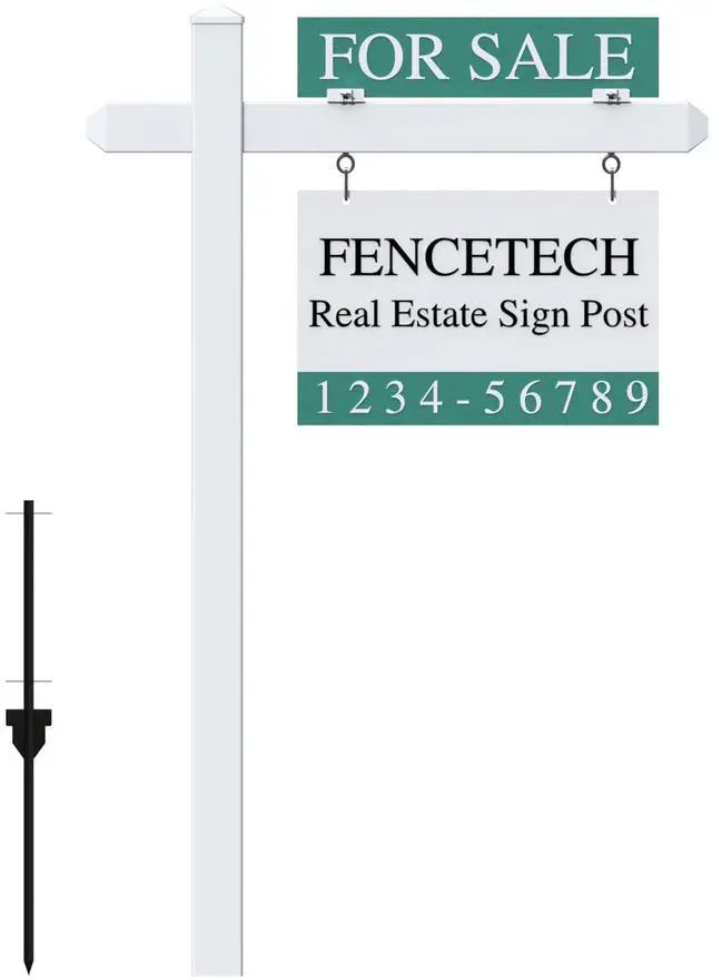 Alt view image 8 of 14 - 4.7ft Vinyl PVC Real Estate Sign Post, Realtor Yard Sign Post for Open House and Home for Sale, 36" Arm Holds Up to 24" Sign - White (No Sign)