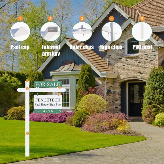 Alt view image 10 of 14 - 4.7ft Vinyl PVC Real Estate Sign Post, Realtor Yard Sign Post for Open House and Home for Sale, 36" Arm Holds Up to 24" Sign - White (No Sign)