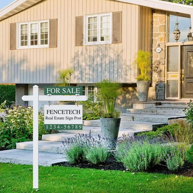 Alt view image 14 of 14 - 4.7ft Vinyl PVC Real Estate Sign Post, Realtor Yard Sign Post for Open House and Home for Sale, 36" Arm Holds Up to 24" Sign - White (No Sign)