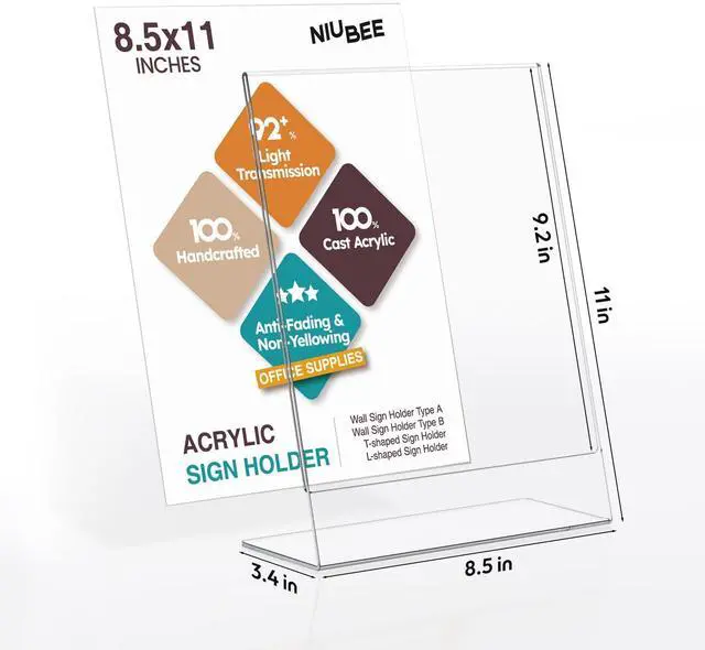 Alt view image 9 of 12 - Acrylic Sign Holder 8.5 x 11 Inches Slanted Back, Clear Plastic Sign Holder Paper Display Table Stand for Office, Store, Restaurant (20 Pack)