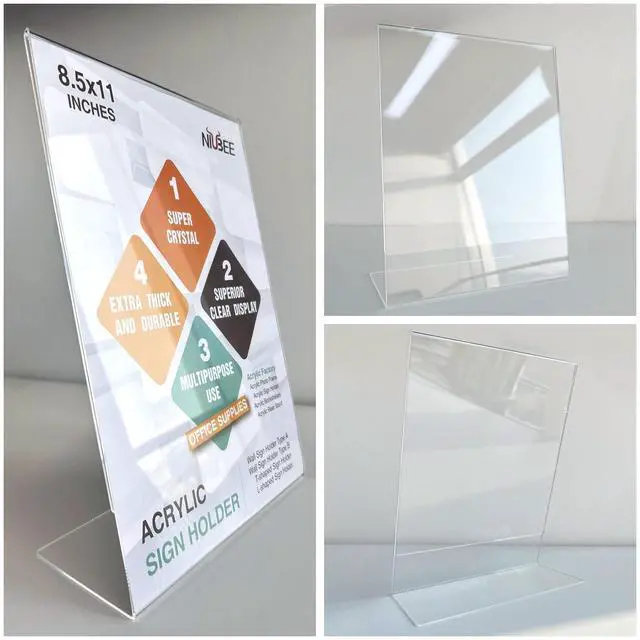 Alt view image 8 of 12 - Acrylic Sign Holder 8.5 x 11 Inches Slanted Back, Clear Plastic Sign Holder Paper Display Table Stand for Office, Store, Restaurant (20 Pack)