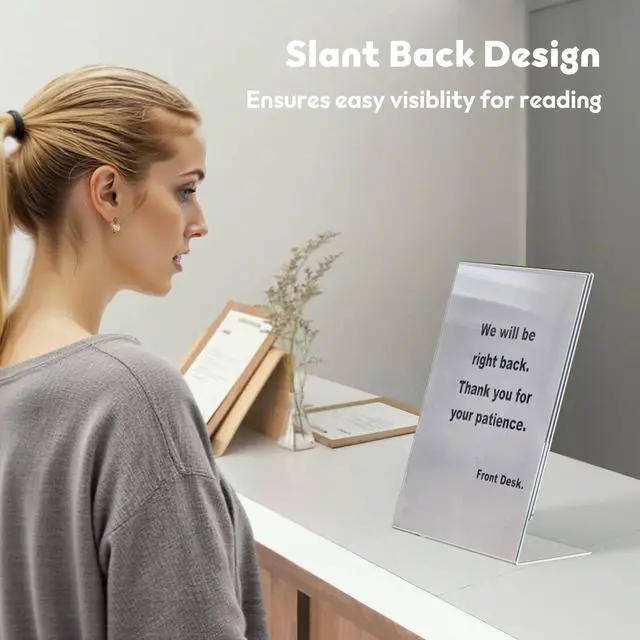 Alt view image 11 of 12 - Acrylic Sign Holder 8.5 x 11 Inches Slanted Back, Clear Plastic Sign Holder Paper Display Table Stand for Office, Store, Restaurant (20 Pack)