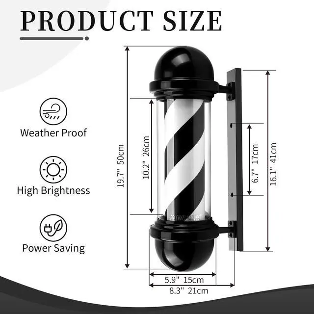 Alt view image 9 of 14 - 20 Inch Barber Pole,Red Blue and White Barbershop Rotating Light Fixture,Classic Signs for Hair Salon,LED Light Source (Black)