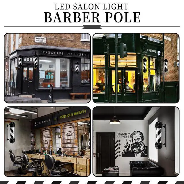Alt view image 10 of 14 - 20 Inch Barber Pole,Red Blue and White Barbershop Rotating Light Fixture,Classic Signs for Hair Salon,LED Light Source (Black)