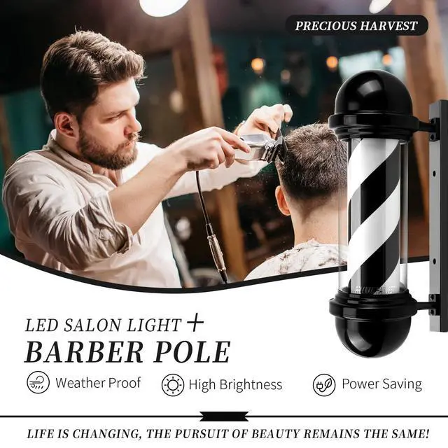 Alt view image 14 of 14 - 20 Inch Barber Pole,Red Blue and White Barbershop Rotating Light Fixture,Classic Signs for Hair Salon,LED Light Source (Black)