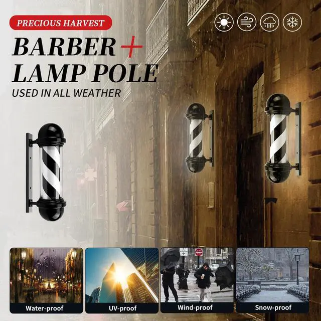 Alt view image 12 of 14 - 20 Inch Barber Pole,Red Blue and White Barbershop Rotating Light Fixture,Classic Signs for Hair Salon,LED Light Source (Black)