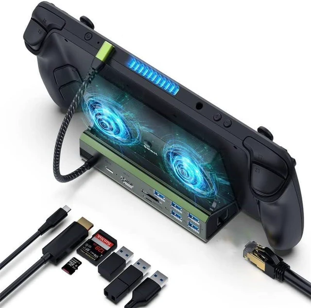 Alt view image 8 of 14 - for Steam Deck Console Docking Station Multifunctional Docking Station 10 in 1 Steam Deck Docking Station, Steam Deck Dual Fan Dock HDMI 2.0 (4K60Hz), Gigabit Ethernet, USB-C PD Port