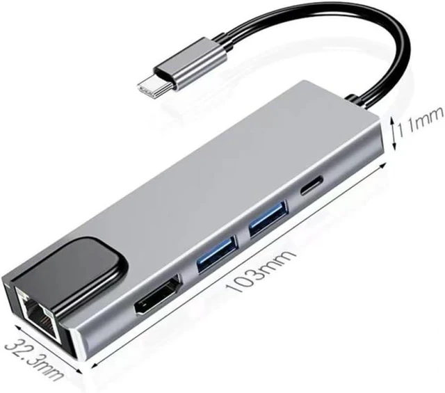 Alt view image 7 of 8 - Type-C to 5 Ports Docking Station HDMI 4K RJ45 100M Splitter USB 3.0 5Gbps Speed USB C 5 in 1 HUB Adapter Compatible with Laptop
