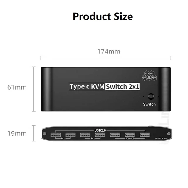 Alt view image 12 of 14 - 8K USB C KVM Switch Set HDMI&DP Dual Port Output PD 100W Reverse-Charge Laptop for Windows 7/8/10/11