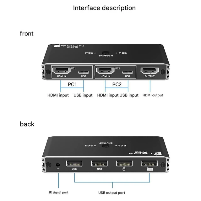 Alt view image 10 of 14 - HDMI Allocator KVM Switcher- 4K 2 in 1 Out KVM Switch Keyboard Mouse USB Shared Display Synchronization Controller
