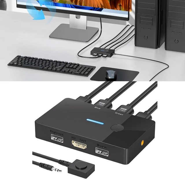 Alt view image 9 of 14 - ordinarYone 8K@60Hz Resolution HDTV KVM Switcher 1 Monitor 2 Computer Sharing Keyboard Mouse USB Plug and Play KVM Device Replacemen