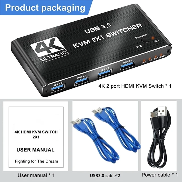 Alt view image 13 of 14 - ZEZEFUFU HD 2.0 KVM USB Switch, 4K 60Hz 2 in 1 Out USB 3.0 KVM Switcher for 2 Computers 1 Monitor Keyboard, Mouse