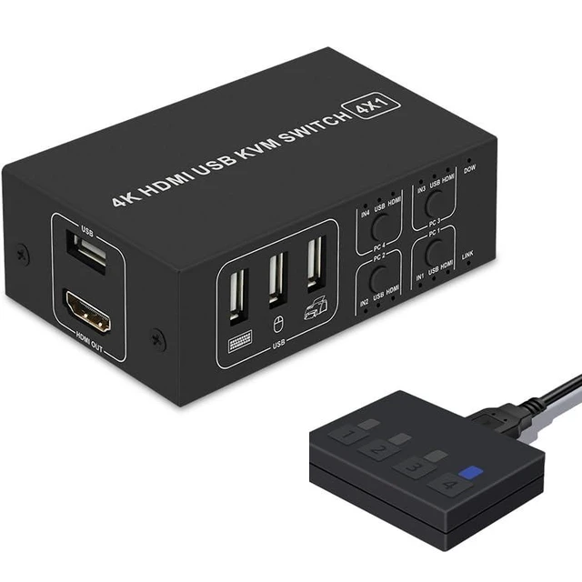 Alt view image 7 of 12 - 4 Ports HDMI KVM Switch 4K@30HZ/1080P@60HZ USB HDMI KVM Switcher 4 in 1 Out USB HDMI Share Monitor Mouse Keyboard Camera Printer W/Desktop Controller