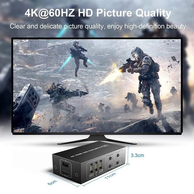 Alt view image 11 of 12 - 4 Ports HDMI KVM Switch 4K@30HZ/1080P@60HZ USB HDMI KVM Switcher 4 in 1 Out USB HDMI Share Monitor Mouse Keyboard Camera Printer W/Desktop Controller