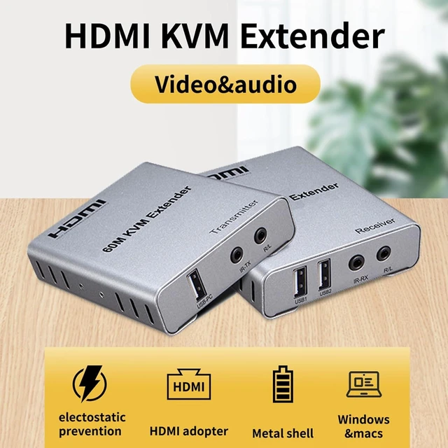Alt view image 9 of 14 - 196FT HDMI KVM USB Extender with Loop Out and IR Control, BolAAzuL HDMI KVM Extender Kit Balun 1080P 60Hz Over Cat5e/6 Ethernet Cable for USB Keyboard Mouse (TX and RX)