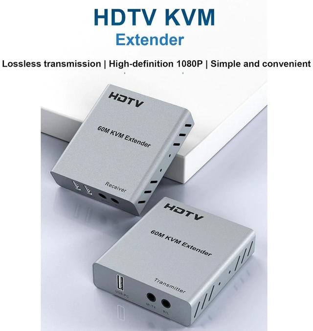 Alt view image 12 of 14 - HDMI KVM 60m Extender - KVM Switch/Distributor, USB Keyboard Mouse Sync 2-in-2 Controller, HDMI Host Recorder Network Cable Extender 1080P 60Hz DNF Game Control Synchronizer
