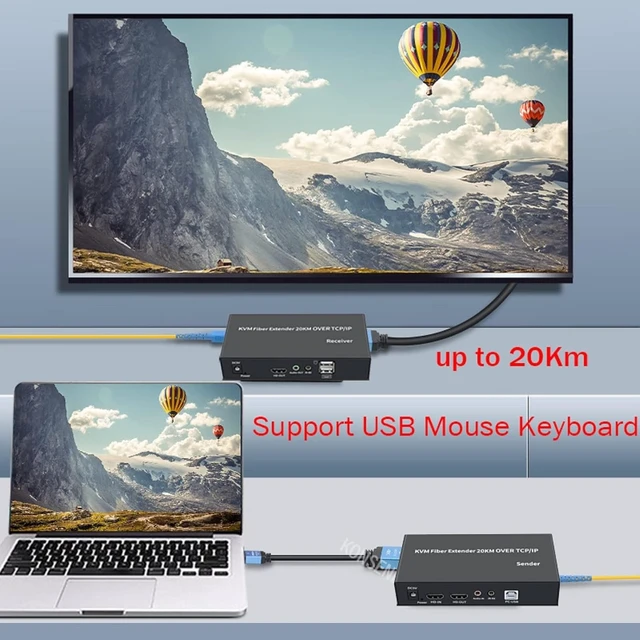 Alt view image 9 of 12 - Single Mode 20Km HDMI KVM Fiber Extender 1080P@60Hz HDMI Repeater Mouse Keyboard Extender Ethernet Cables Splitter Support Mouse Keyboard