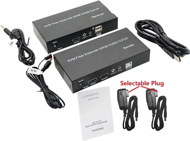 Alt view image 10 of 12 - Single Mode 20Km HDMI KVM Fiber Extender 1080P@60Hz HDMI Repeater Mouse Keyboard Extender Ethernet Cables Splitter Support Mouse Keyboard