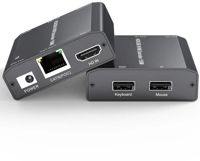 Alt view image 8 of 14 - 492Ft HDMI USB KVM Extender Over Ethernet CAT6/7/8 Upto 492Ft(150M), Lossless Latency, Plug and Play, 1080P@60Hz Loop Out, POE, Mouse and Keyboard Remote Control PC