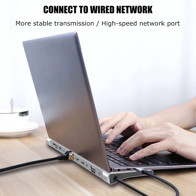 Alt view image 9 of 14 - VGA USB C Docking Station, 12-in-1 Type C Hub with Card Slot Memory Card RJ45, for Wired Network Connection, Supporting PD Fast Charge, 87W, 4k HD, 1080p,3.5mm Audio