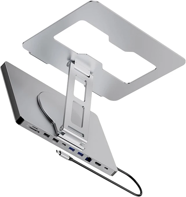 Alt view image 8 of 14 - 10 Port Laptop Docking Station with 360 Degree Rotate Base and Comprehensive Device Protections Aluminum Alloy