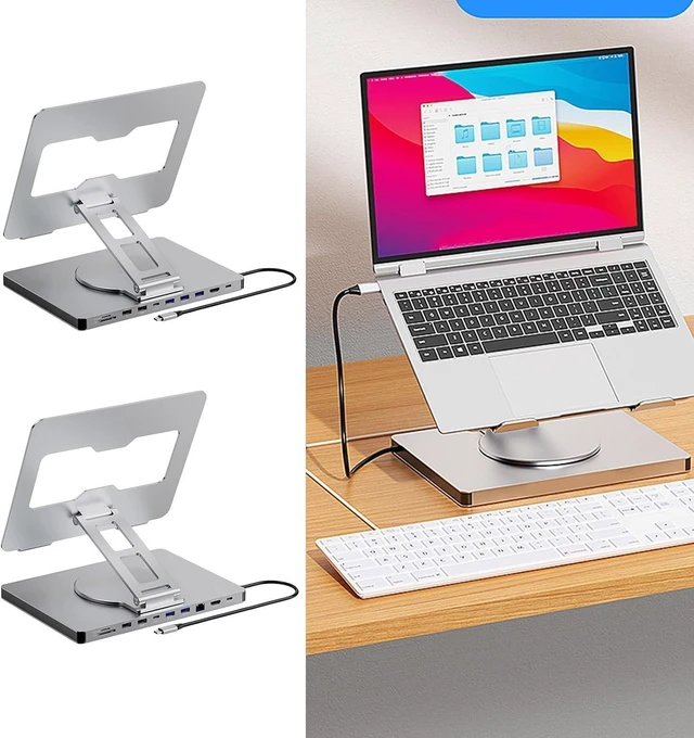 Alt view image 9 of 14 - 10 Port Laptop Docking Station with 360 Degree Rotate Base and Comprehensive Device Protections Aluminum Alloy