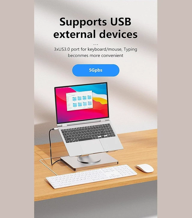 Alt view image 10 of 14 - 10 Port Laptop Docking Station with 360 Degree Rotate Base and Comprehensive Device Protections Aluminum Alloy