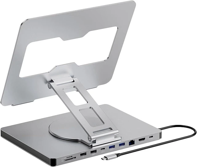 Alt view image 12 of 14 - 10 Port Laptop Docking Station with 360 Degree Rotate Base and Comprehensive Device Protections Aluminum Alloy