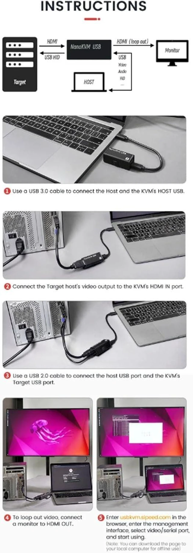 Alt view image 12 of 14 - Sipeed NanoKVM-USB KVM Switch with USB 3.0 Capture Card, HDMI Loop Out, Virtual Keyboard and Mouse, Web Control, Operation & Maintenance Tool (Black 1080P60 Acquisition + 4K30 Loop-Out)