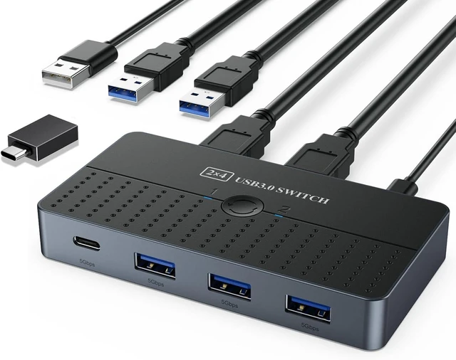 Alt view image 8 of 14 - USB 3.0 Switch Hub, High Speed 2 Computer 4-Port USB C & A Sharing Switch, USB Switcher for PC/Scanner/Printer 5Gbps Data Transfer, KVM Switch Selector Compatible with Windows, Mac, Linux