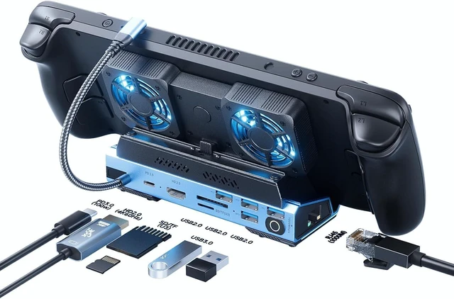 Alt view image 8 of 14 - Docking Station for Steam Deck/ROG Ally/Legion Go,13 in 1 Double Fan .1000Mbps Ethernet, PD100W Charging 40Gbps Adapter,SD/TF Double Card SlotsHD 2.0 4K@60Hz4 USB Port. Slot Steam Deck Dock.