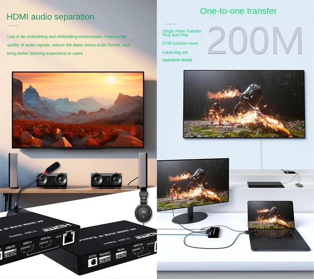 Alt view image 14 of 14 - 4K HDMI KVM IP Extender Over Cat5e/Cat6, H.264 Matrix Many-to-Many, 200M Range, Mouse and Keyboard Control for PC/TV