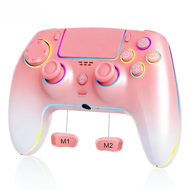 Alt view image 13 of 13 - Wireless Controller for PS5 Pro/PlayStation-5/PC/Mac with Hall Effect joystick trigger/Back Paddles/Cool RGB/Motion Sensor/TURBO/3.5mm Audio Jack - Built-in Speakers Support P-S5 Console Audio