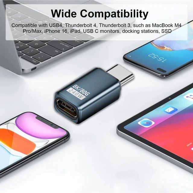Alt view image 11 of 14 - 80Gbps USB C 90 Degree Adapter240W Charging/ 8K@60Hz Video 90 Degree USB C Adapter Right Angle Type C Extender Compatible for Thunderbolt 5/4, iPhone 16, Steam Deck,5-Pack