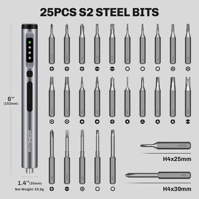 Alt view image 14 of 14 - Mini Electric Screwdriver, 25-in-1 Precision Power Screwdriver Set | S2 Steel Bits,3 Torque Settings (Max 0.5N.m),LED Light,500 mAh,Repair Kit for Phone,PC,Camera,Electronics,Gifts for Men