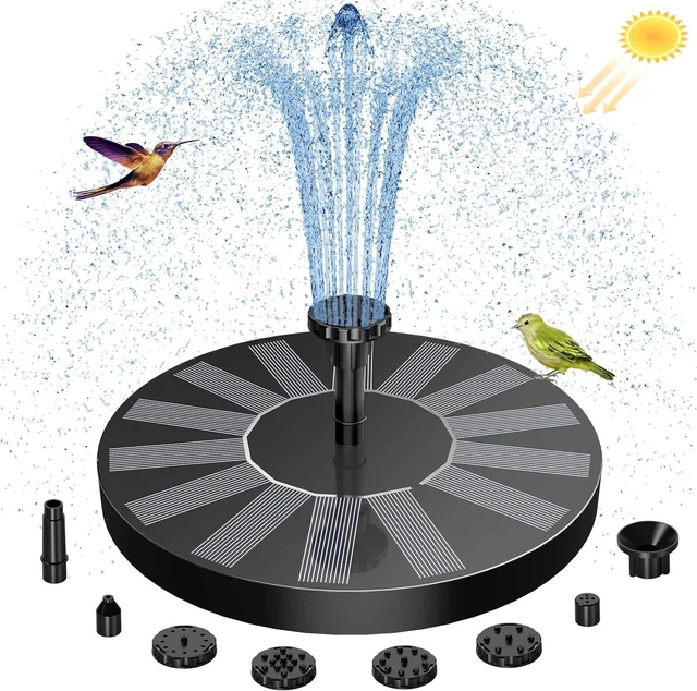 Alt view image 4 of 6 - Solar Bird Bath Fountain Pump with 3 Nozzles Floating Water Feature for Garden Pond Pool Fish Tank Outdoor Solar-Powered Spray Pump 16cm 1.5W