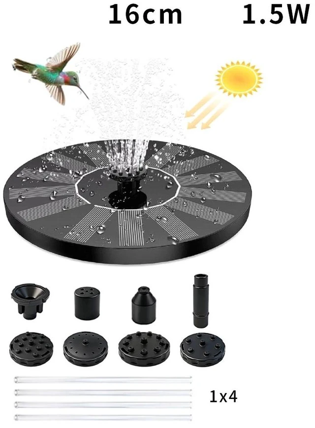 Alt view image 5 of 6 - Solar Bird Bath Fountain Pump with 3 Nozzles Floating Water Feature for Garden Pond Pool Fish Tank Outdoor Solar-Powered Spray Pump 16cm 1.5W