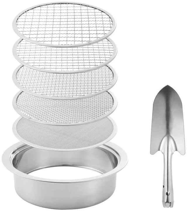 Alt view image 2 of 2 - Garden Potting Sieves Set with 5 Sizes Interchangeable Meshes, Riddle Sieve with Handy Blade, Stainless Steel Planting Soil Sifters Strains 1/3/6/9/12Mm
