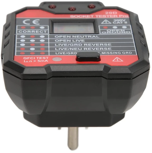 Alt view image 2 of 2 - Electrical Wiring Checker 20D Leakage Socket Tester and Circuit Detector for Live Neutral Wire Checking - GFCI RCD Current and Working Voltage Measurement - ABS Material for