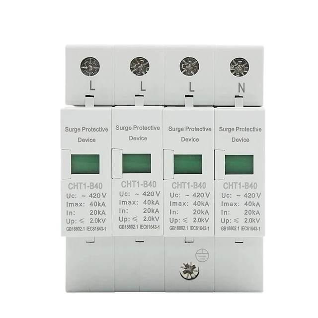 Alt view image 2 of 2 - AC SPD 4P 20KA~40KA House Surge Protector Din Rail Mounting Light Protection Arrester Device for Solar Photovoltaic System