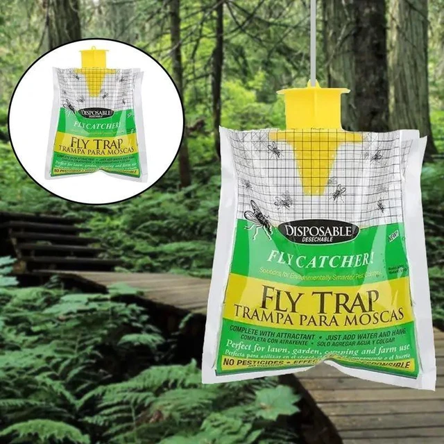 Alt view image 8 of 10 - 20 PCS Three fly trap bags, outdoor hanging foldable fly trap bags, fly capture bags