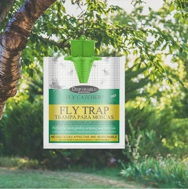 Alt view image 6 of 6 - 20 PCS Five green-headed fly traps, outdoor hanging foldable fly traps, fly capture bags
