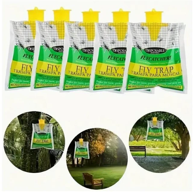 Alt view image 6 of 10 - 5 green fly traps, outdoor hanging foldable fly traps, fly capture bags