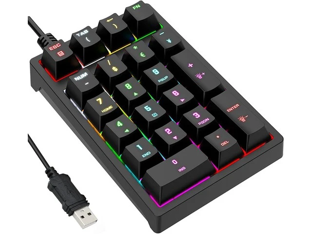 Alt view image 8 of 14 - Number Pad, Mechanical USB Wired Numeric Keypad with RGB LED Backlit 21 Key Numpad,Mechanical Numeric Keypad for Laptop Desktop Computer PC Blue Switch (Black)