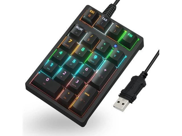 Alt view image 14 of 14 - Number Pad, Mechanical USB Wired Numeric Keypad with RGB LED Backlit 21 Key Numpad,Mechanical Numeric Keypad for Laptop Desktop Computer PC Blue Switch (Black)